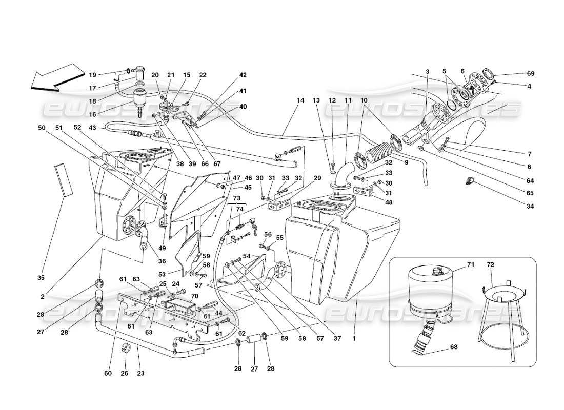 ferrari 430 challenge (2006) diagrama de piezas de los tanques de combustible