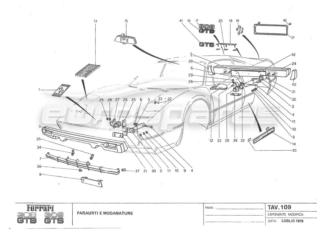 ferrari 308 gtb (1980) diagrama de piezas de parachoques de ee. uu.