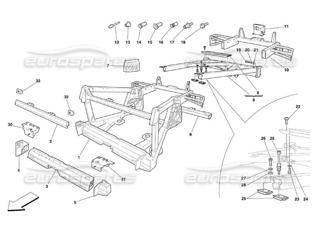 ferrari 360 challenge stradale cuadro - elementos traseros estructuras y placas diagrama de piezas