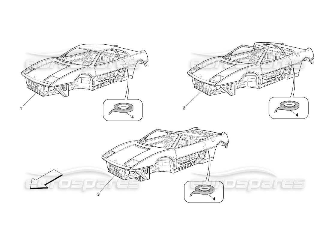 ferrari 355 (5.2 motronic) cuerpo - diagrama de piezas de unidades generales