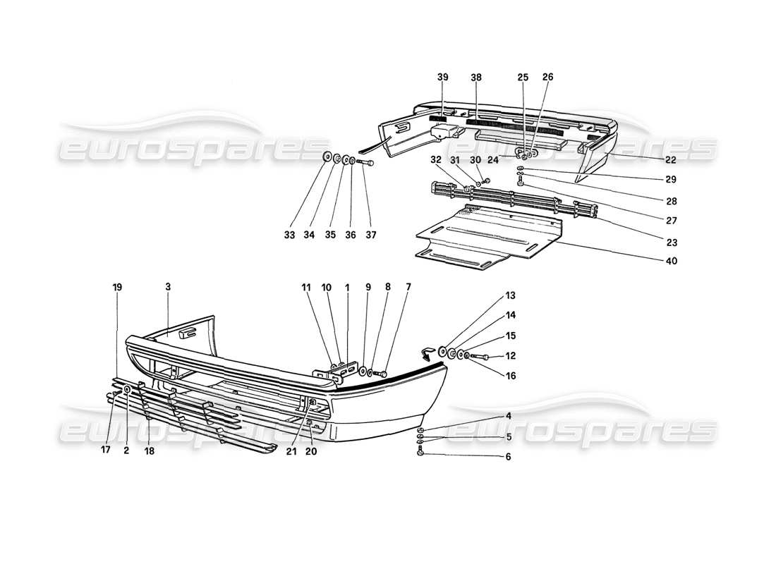 ferrari 208 turbo (1989) parachoques delantero y trasero diagrama de piezas