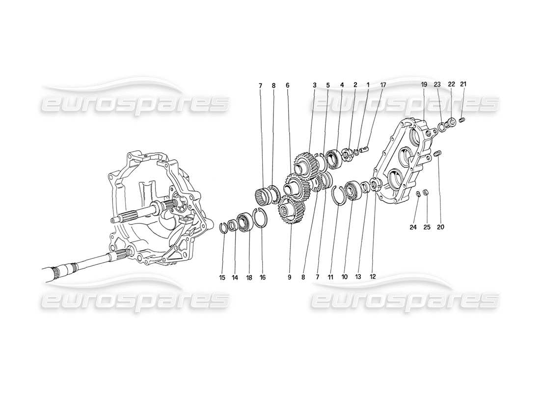 ferrari 208 turbo (1989) transmisión de caja de cambios diagrama de piezas