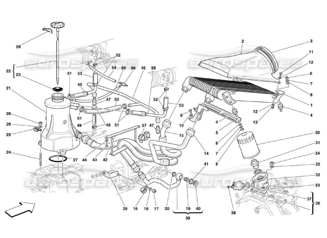 ferrari 360 challenge stradale diagrama de piezas del sistema de lubricación y del sistema de soplado