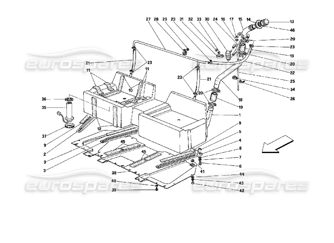 ferrari mondial 3.4 t coupe/cabrio sistemas de ventilación de combustible y tanque - coupé - no para automóviles con diagrama de piezas de catalizador