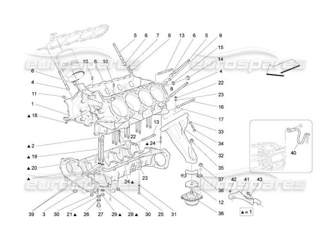 maserati qtp. (2005) 4.2 crankcase diagrama de piezas