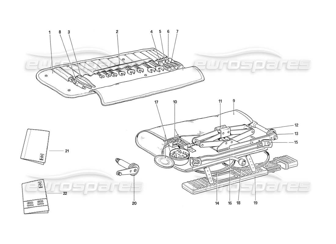 ferrari 208 turbo (1989) kit de herramientas: diagrama de piezas de documentos y accesorios