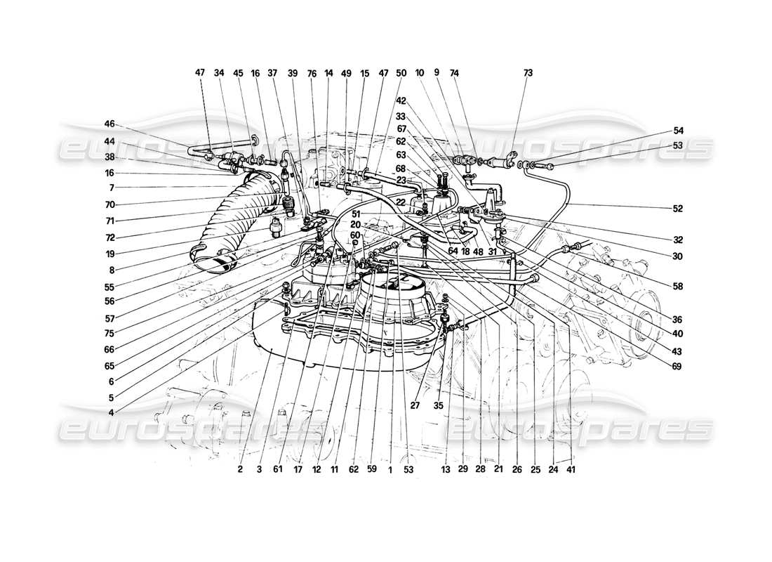 ferrari mondial 8 (1981) sistema de inyección de combustible: distribuidores de combustible, líneas diagrama de piezas