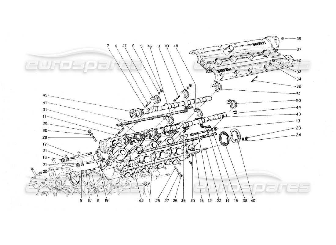ferrari 308 gt4 dino (1979) culata (izquierda) diagrama de piezas