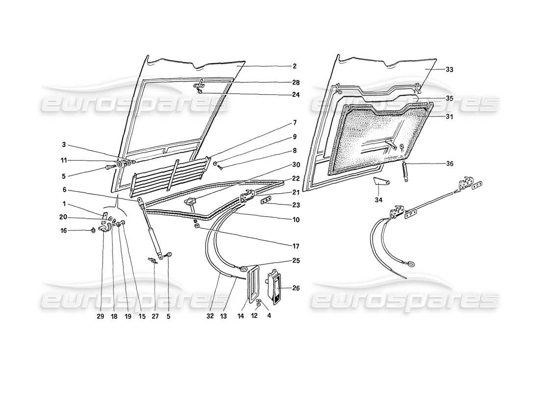 ferrari 208 turbo (1989) front compartment lid diagrama de piezas