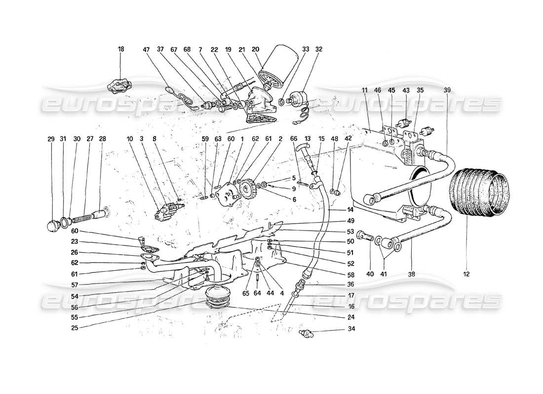 ferrari 208 turbo (1989) sistema de lubricación diagrama de piezas
