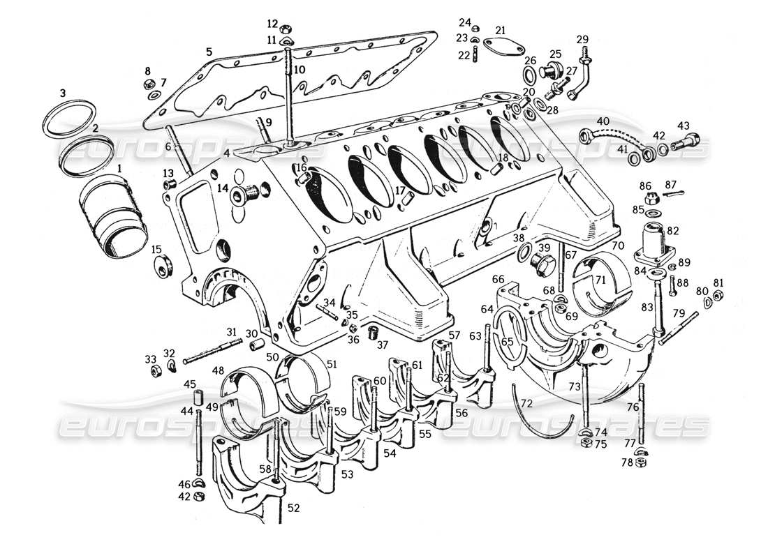 ferrari 250 gte (1957) diagrama de piezas del cárter del motor