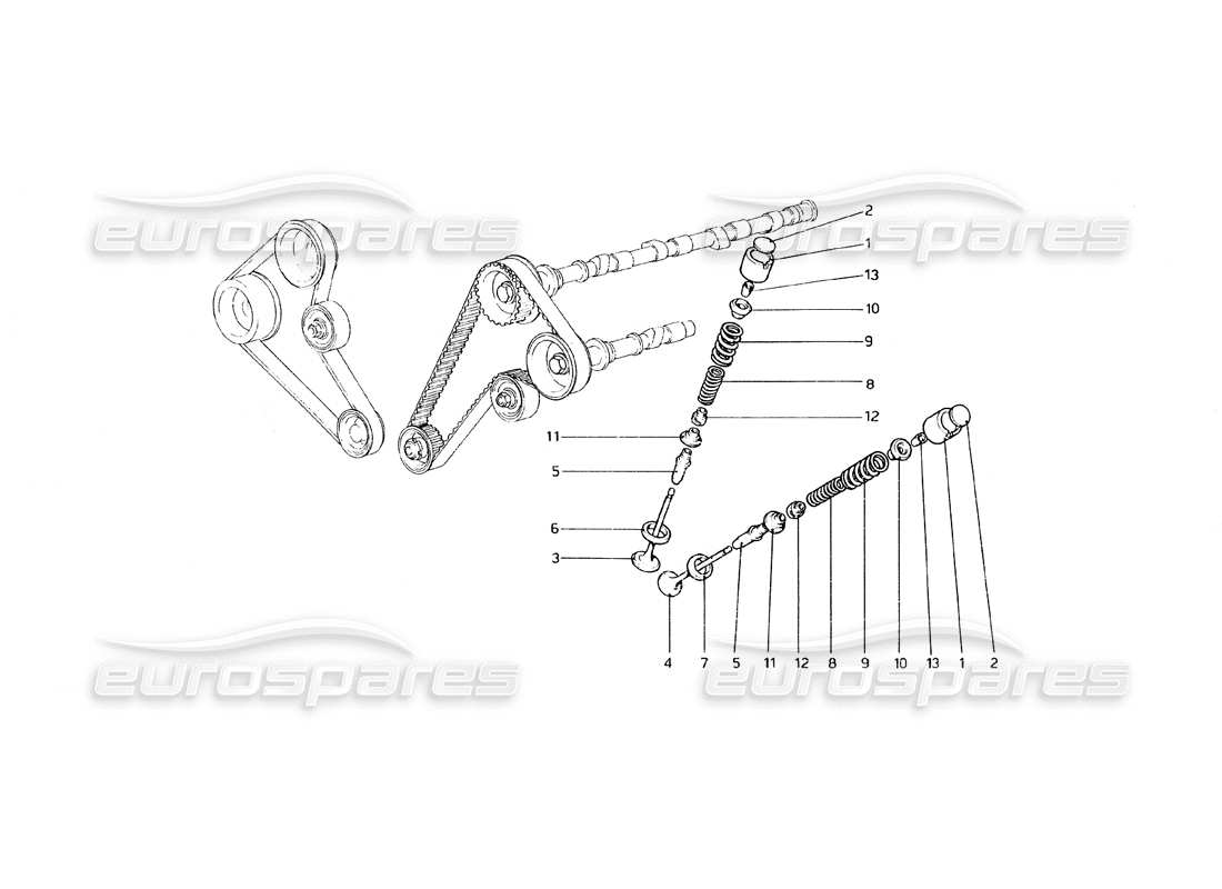 ferrari 308 gt4 dino (1979) sistema de distribución - taqués diagrama de piezas