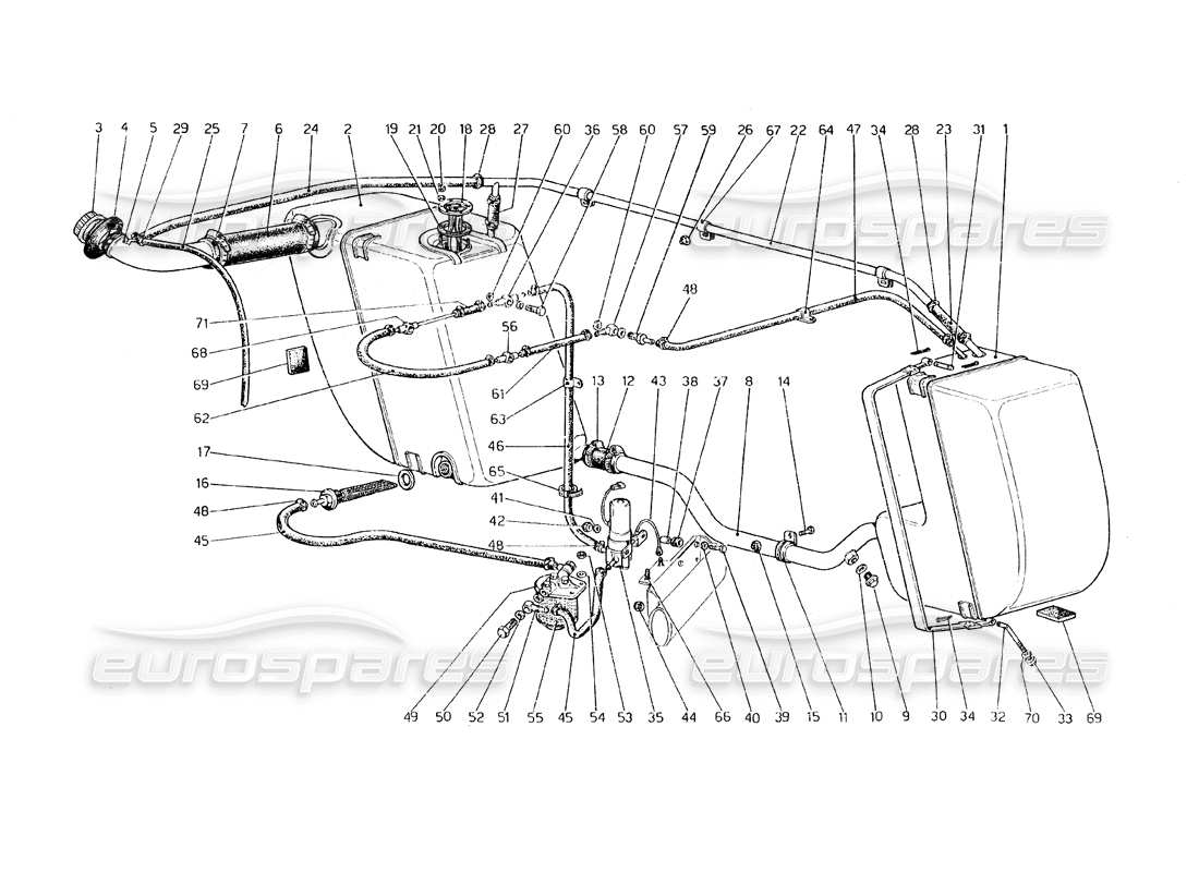ferrari 308 gt4 dino (1979) diagrama de piezas del sistema de combustible