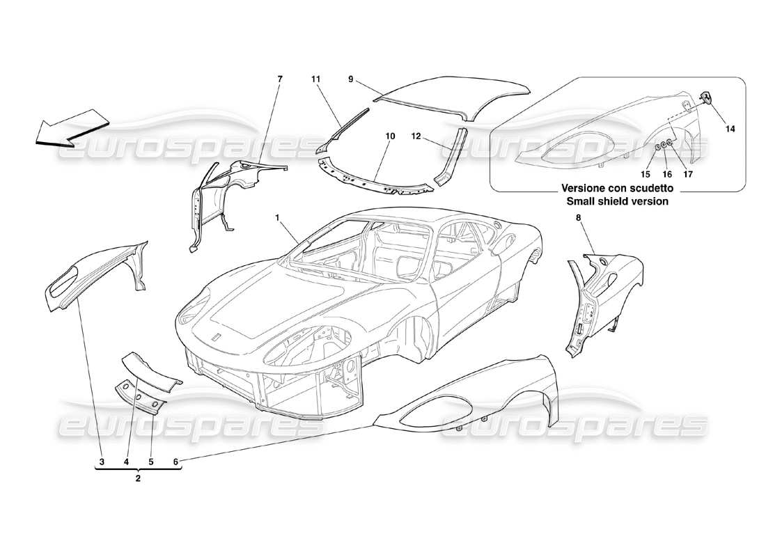 ferrari 360 challenge (2000) carrocería - diagrama de piezas de adornos exteriores