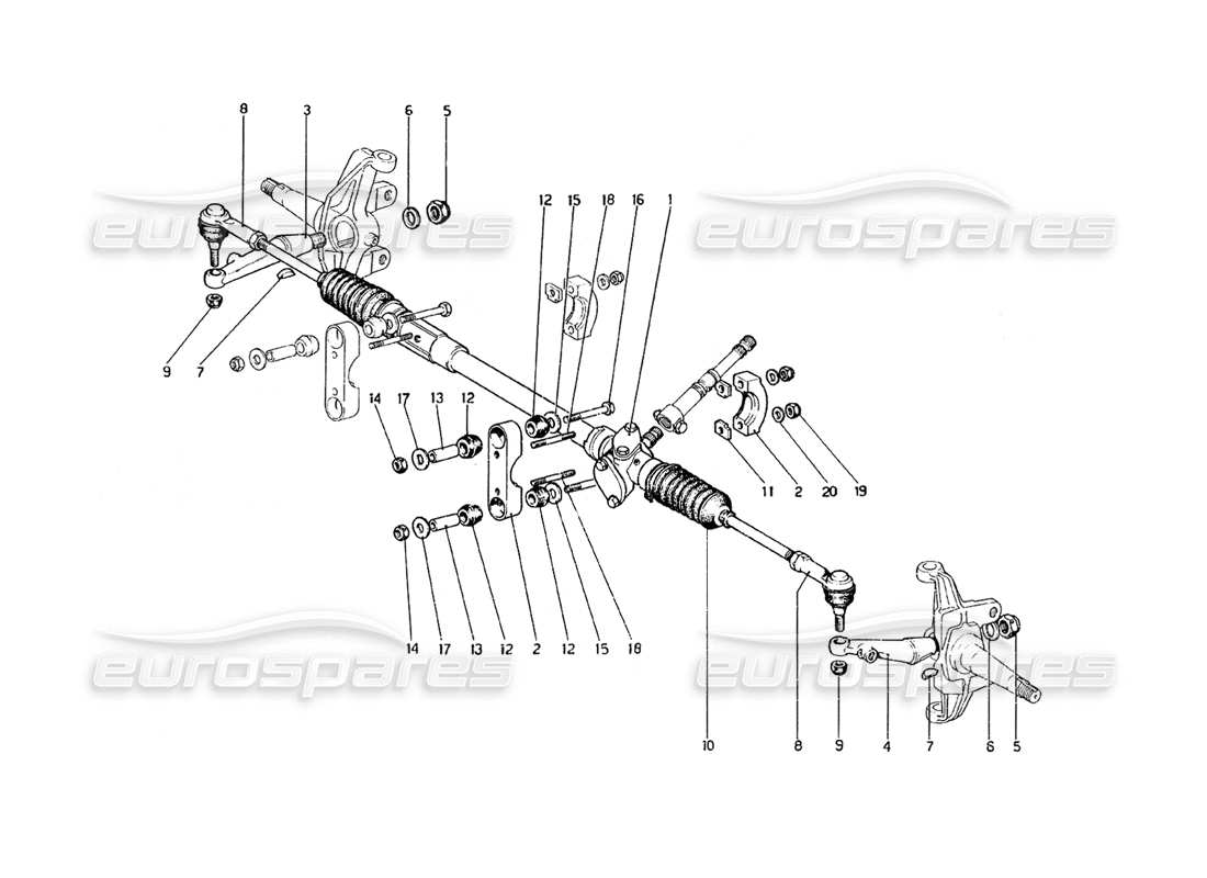 ferrari 308 gt4 dino (1979) diagrama de piezas de caja de dirección y varillaje