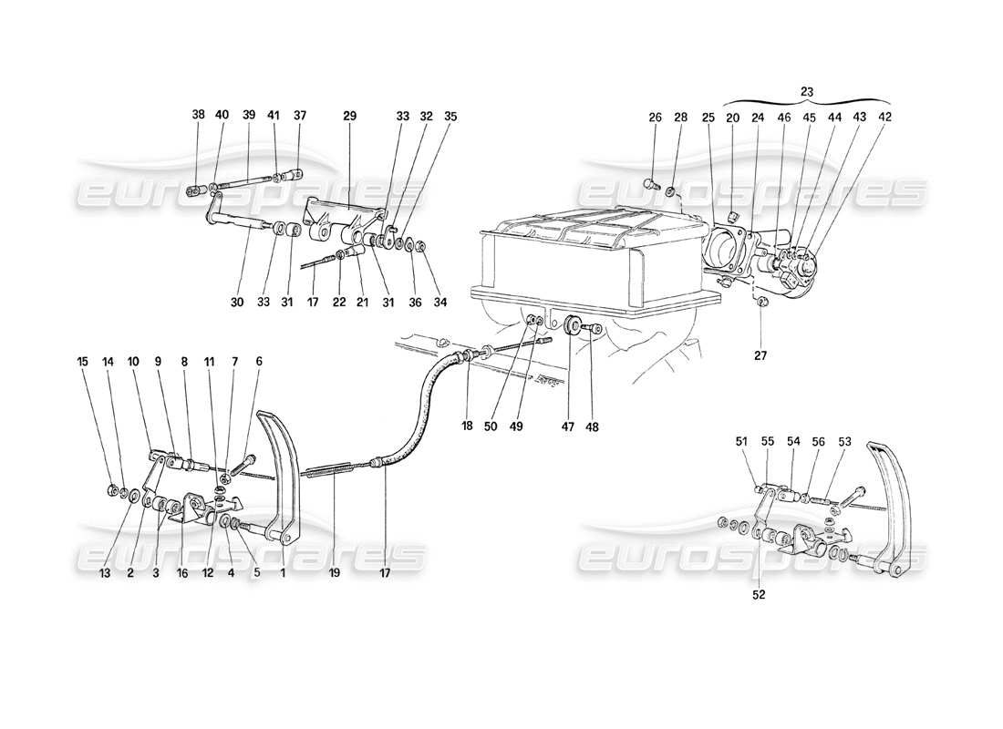 ferrari 208 turbo (1989) caja y varillaje del acelerador diagrama de piezas