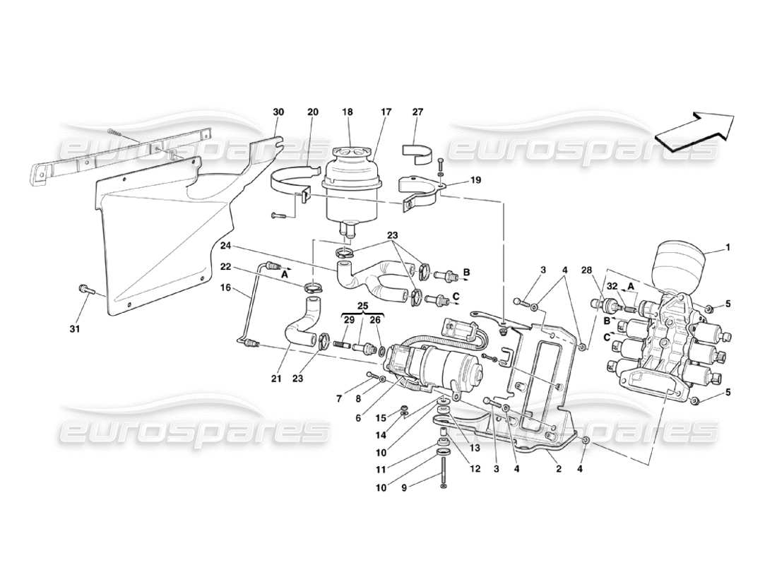ferrari 360 challenge stradale diagrama de piezas de la unidad de potencia y el tanque