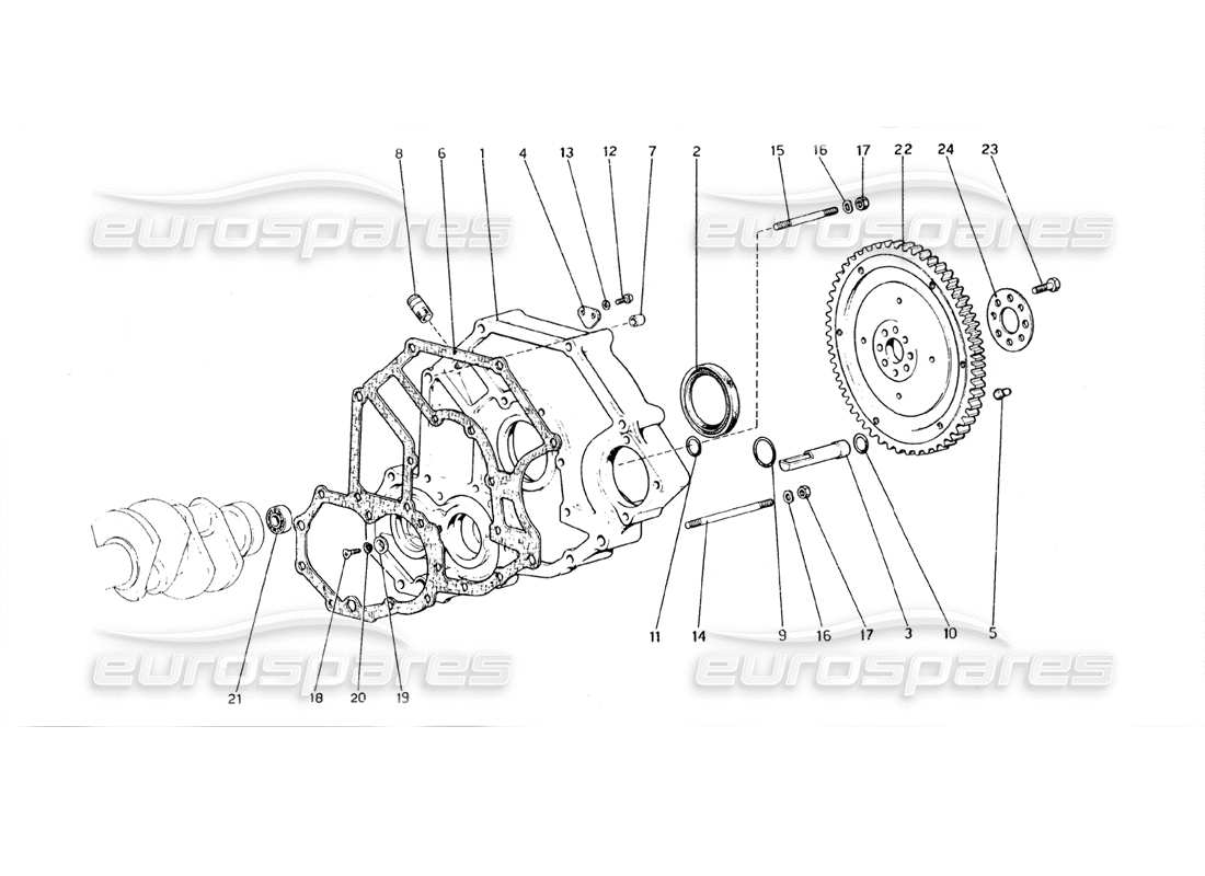 ferrari 308 gt4 dino (1979) diagrama de piezas de pistones y varillas de la carcasa del volante y del embrague