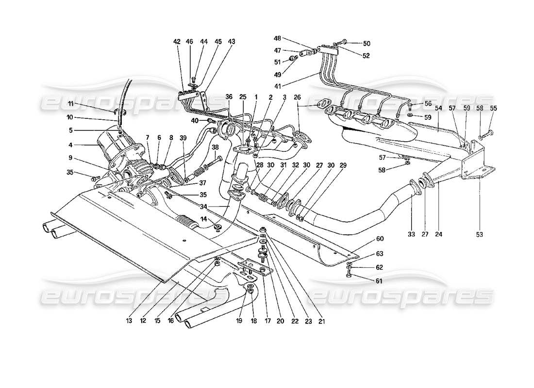 ferrari 208 turbo (1989) sistema de escape diagrama de piezas