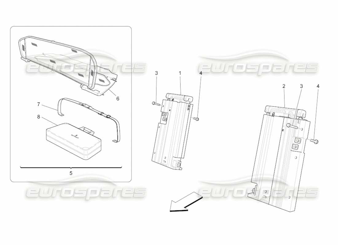 maserati grancabrio (2011) 4.7 capote eléctrico: diagrama de piezas de barra antivuelco y accesorios