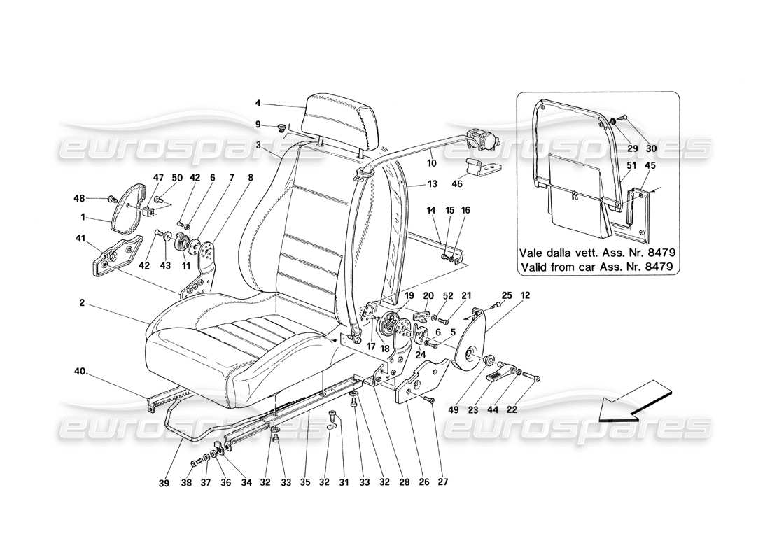 ferrari 348 (1993) tb / ts asientos y cinturones de seguridad diagrama de piezas