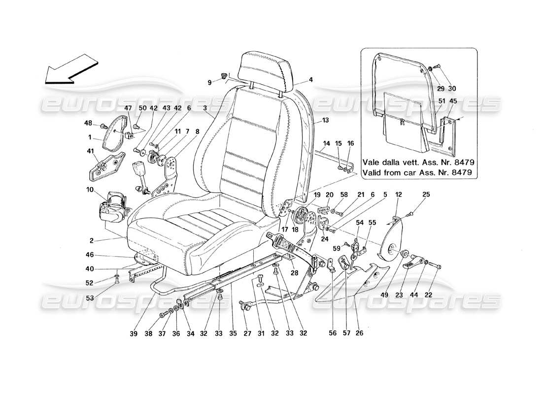 ferrari 348 (1993) tb / ts diagrama de piezas de asientos y cinturones de seguridad