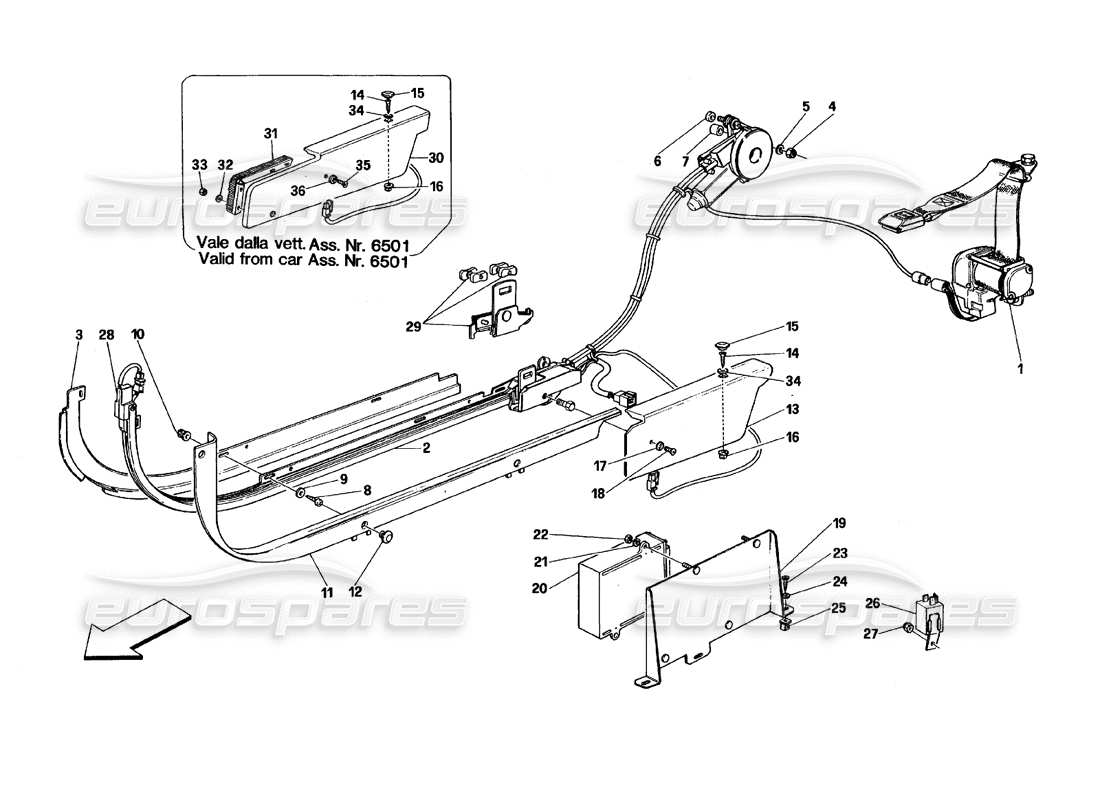 ferrari 348 (1993) tb / ts sistema de cinturones de seguridad pasivos diagrama de piezas