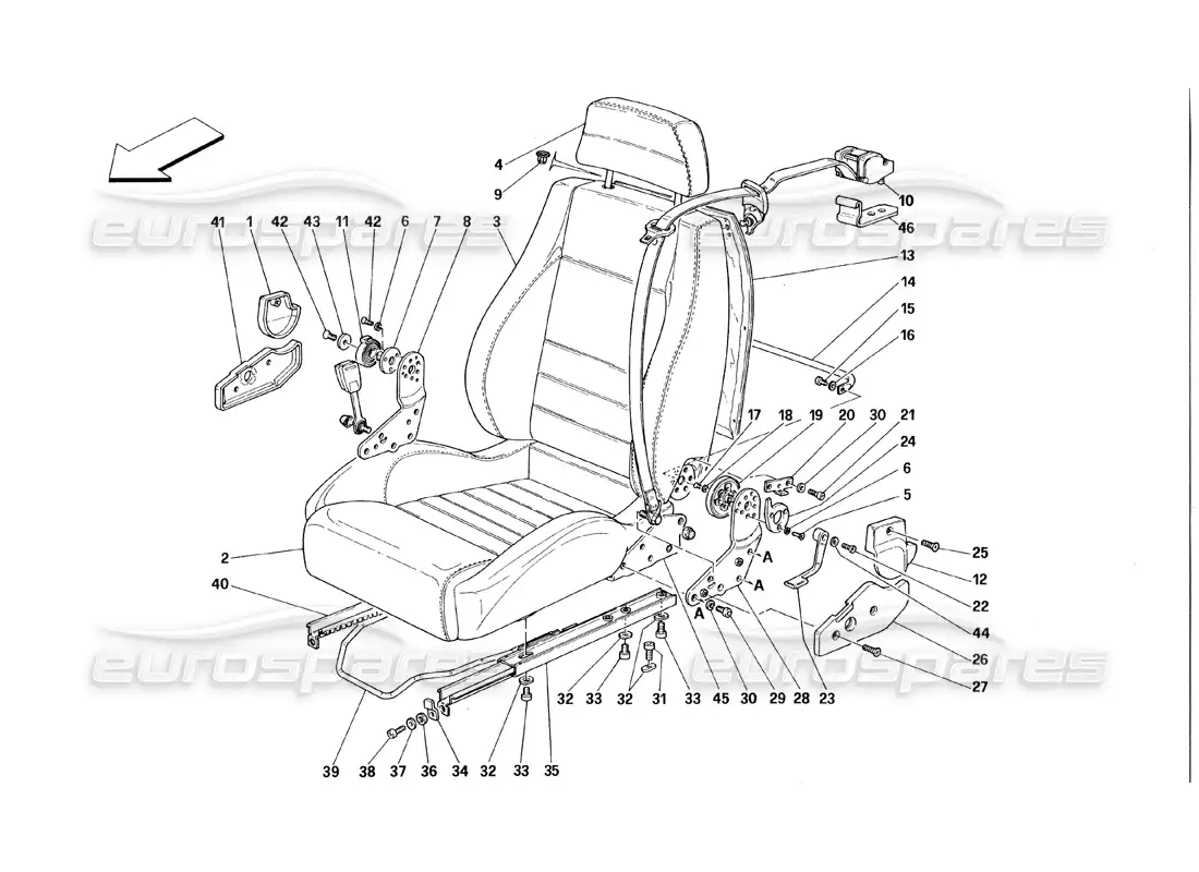 ferrari 348 (1993) tb / ts asientos y cinturones de seguridad diagrama de piezas