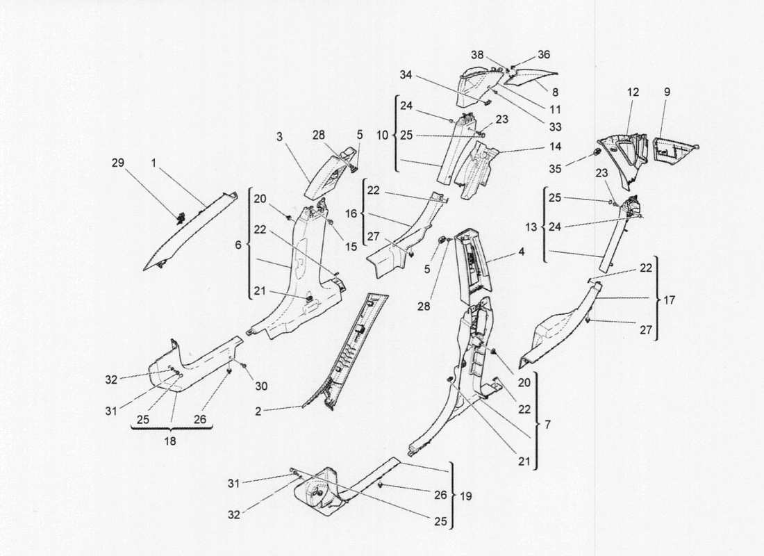 maserati qtp. v6 3.0 tds 275bhp 2017 diagrama de piezas de paneles laterales y embellecedores del pilar b del compartimento de pasajeros