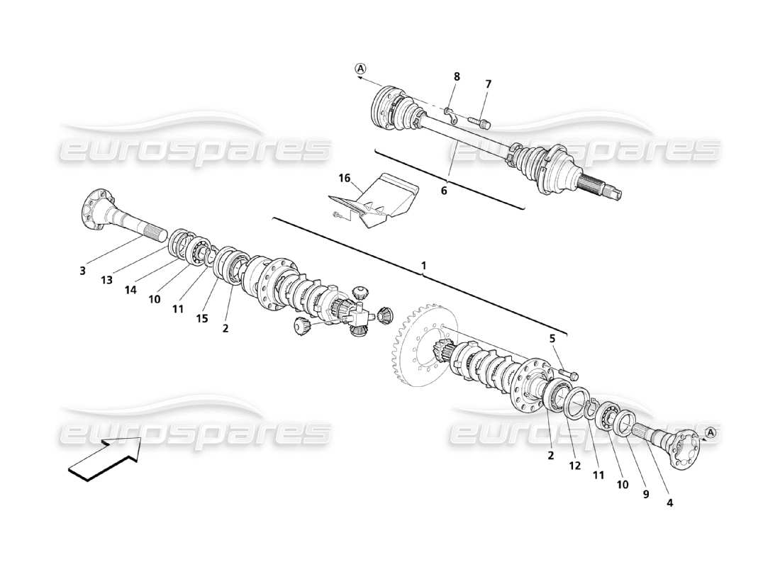 maserati qtp. (2003) 4.2 diagrama de piezas del diferencial trasero y los semiejes