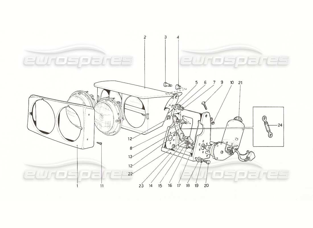 ferrari 308 gt4 dino (1976) diagrama de piezas del dispositivo de elevación de faros