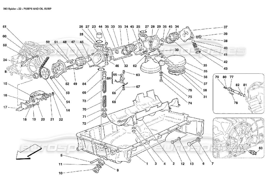 ferrari 360 spider diagrama de piezas de bombas y cárter de aceite