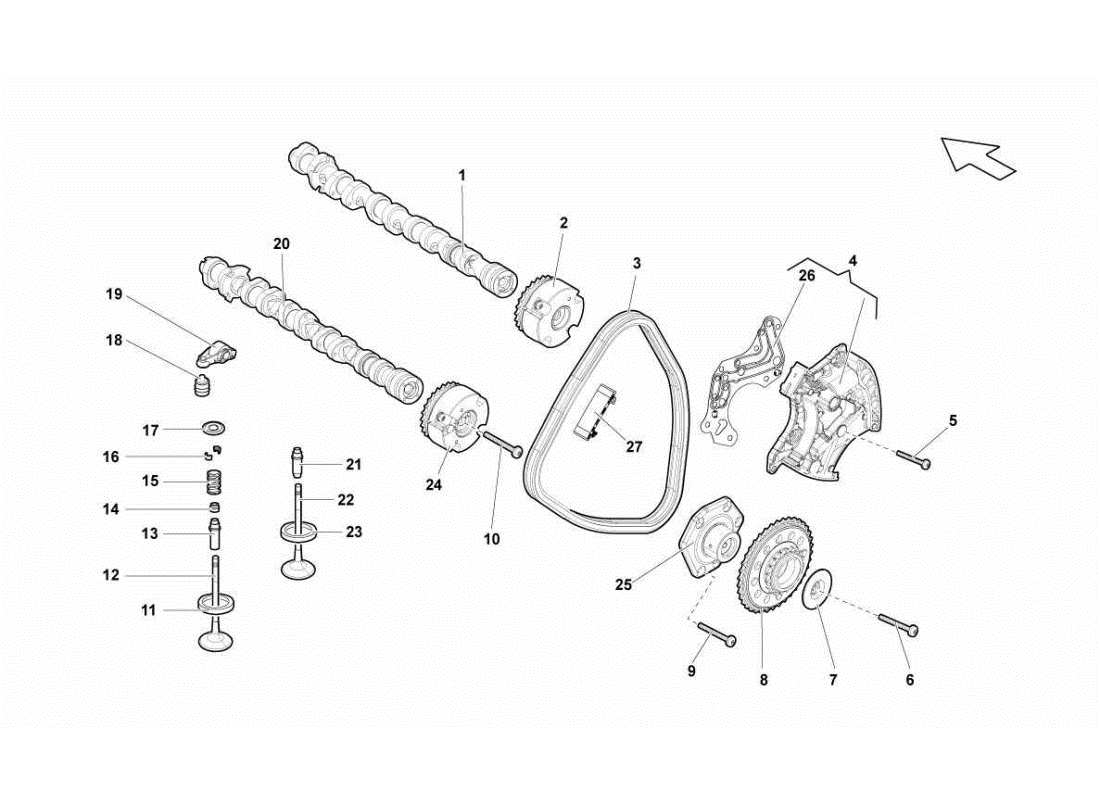 lamborghini gallardo sts ii sc sistema de tiempo del cabezal izquierdo diagrama de piezas