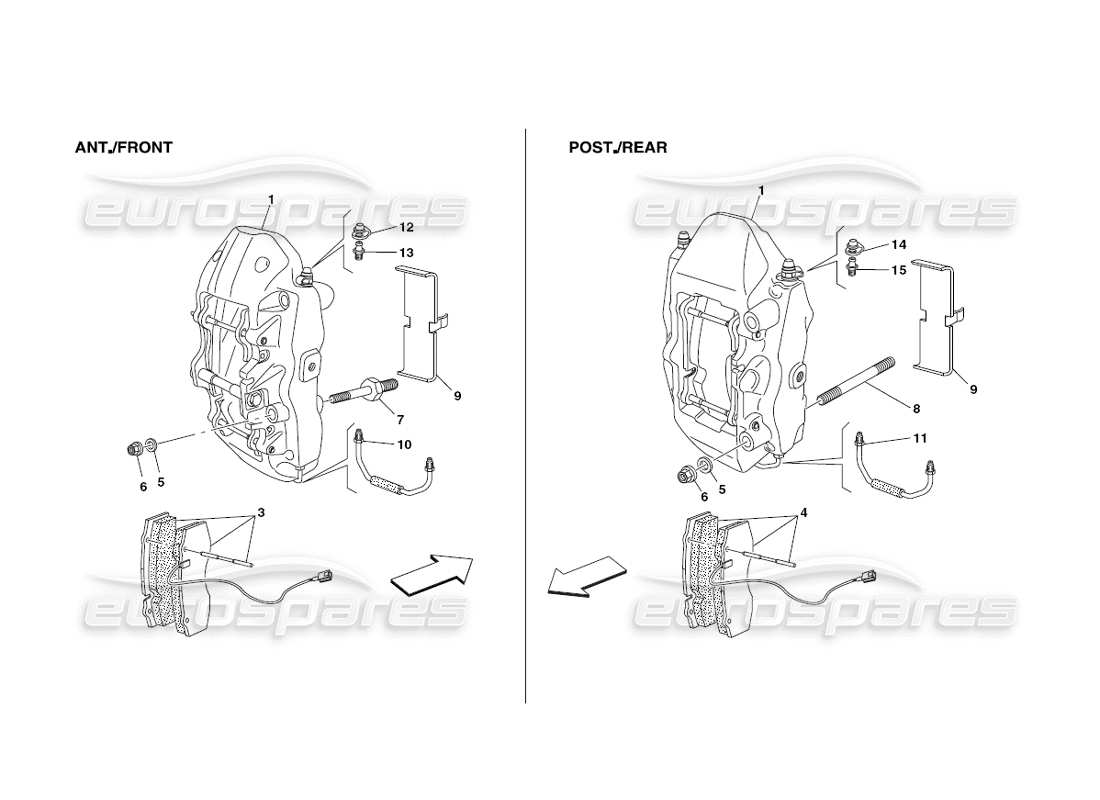 ferrari 430 challenge (2006) pinzas para frenos delanteros y traseros diagrama de piezas