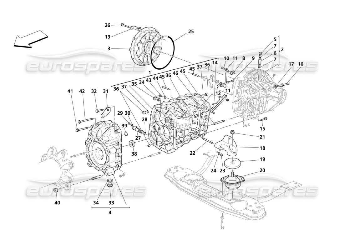 maserati qtp. (2003) 4.2 diagrama de piezas de la carcasa de engranajes