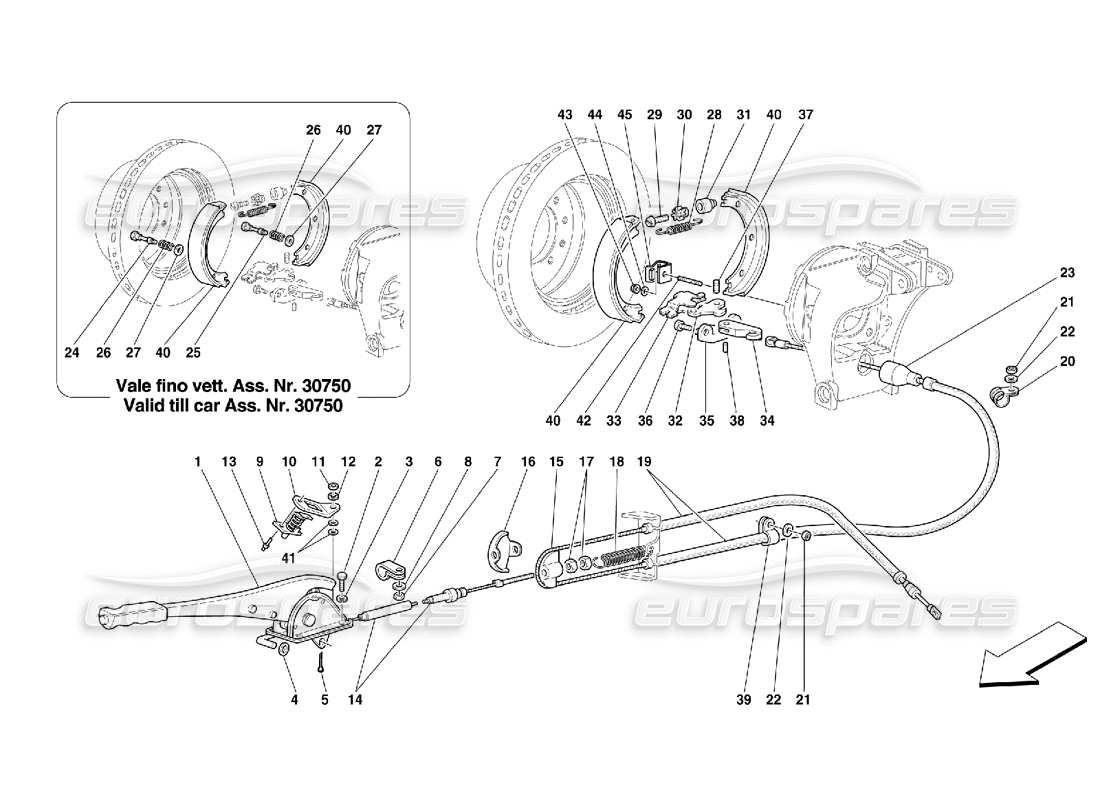 ferrari 355 (5.2 motronic) diagrama de piezas del control del freno de mano
