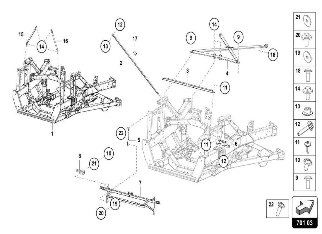 lamborghini centenario spider parte trasera del marco de acabado diagrama de piezas