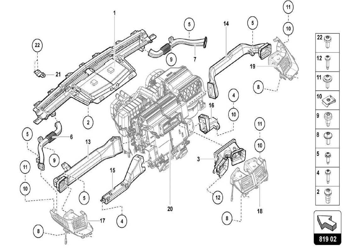 lamborghini centenario spider sistema de calefacción - canal de guía de aire diagrama de piezas