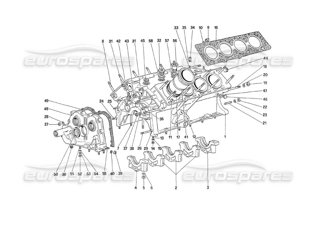 ferrari 208 turbo (1989) crankcase diagrama de piezas