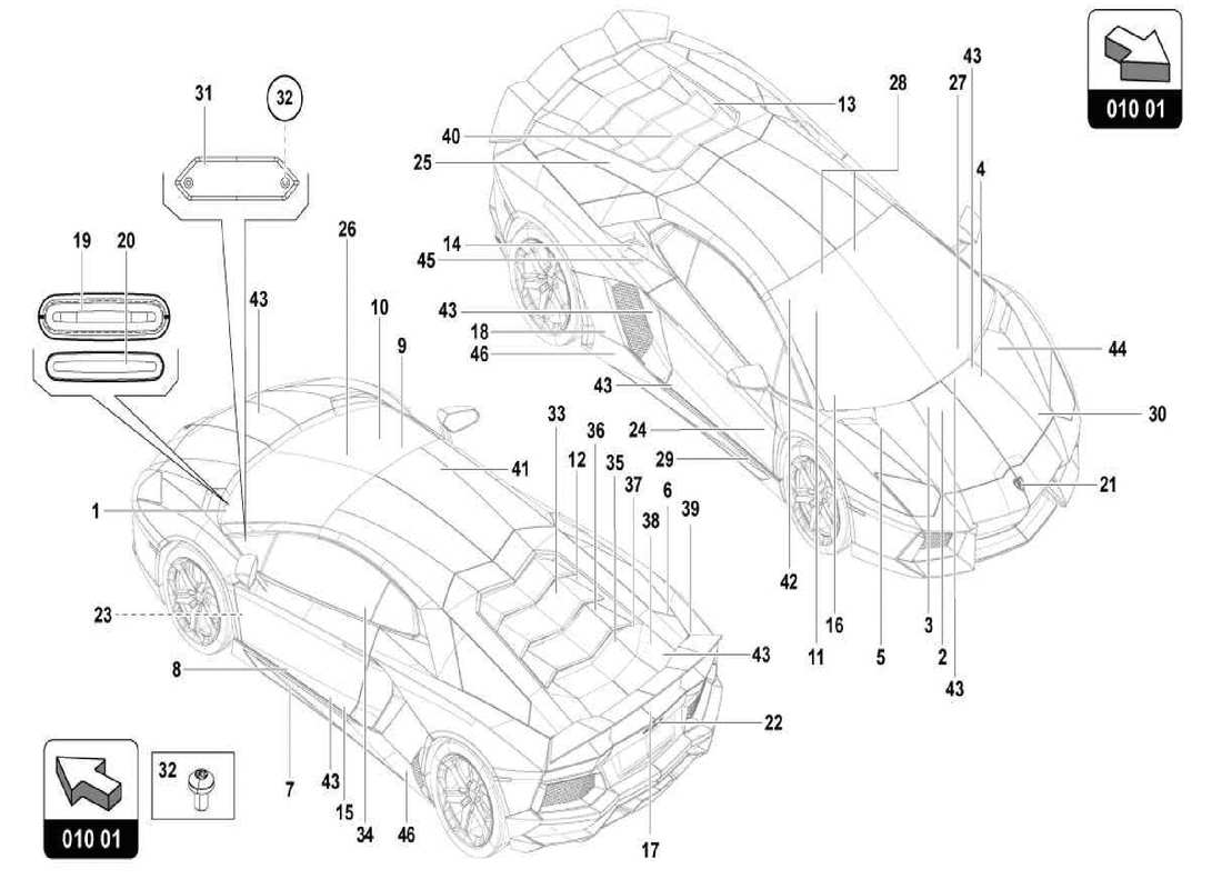 lamborghini centenario spider placas de identificación diagrama de piezas