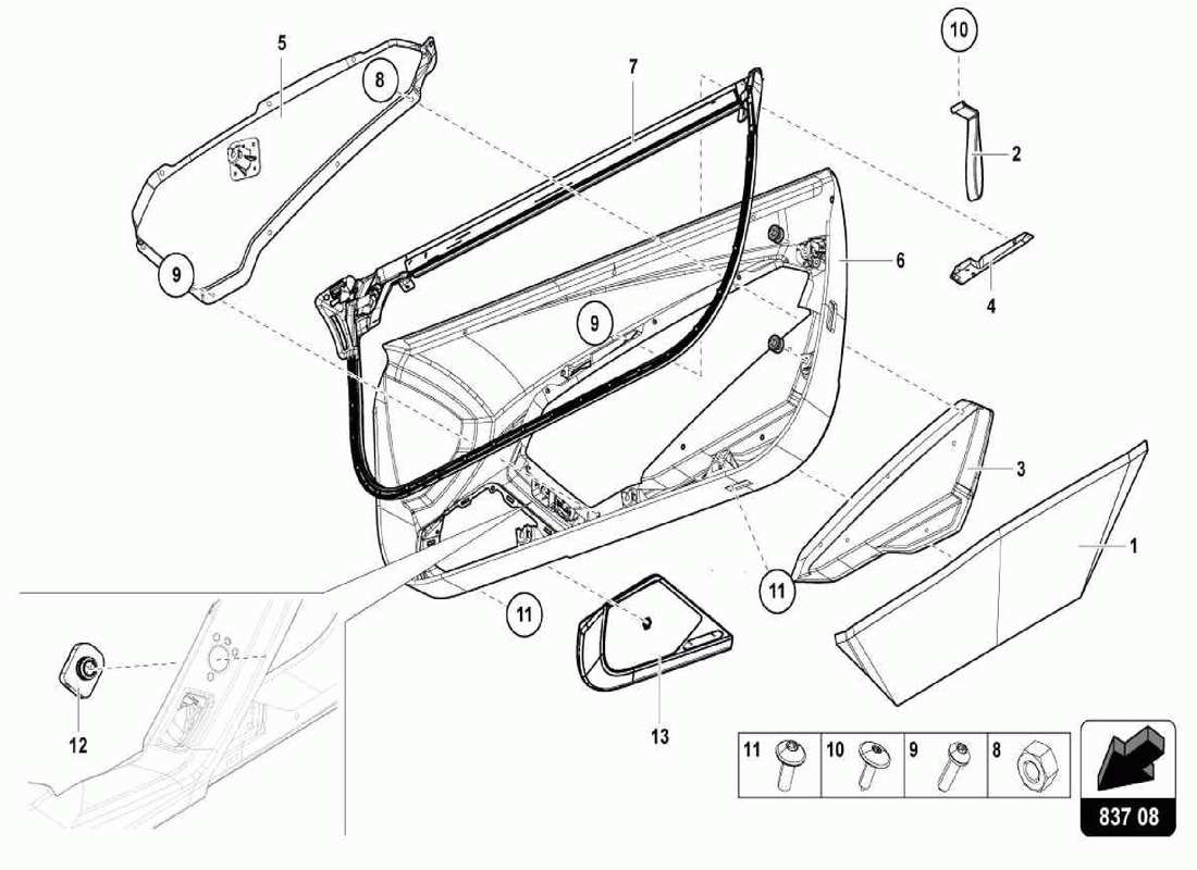 lamborghini centenario spider diagrama de piezas del panel de puerta