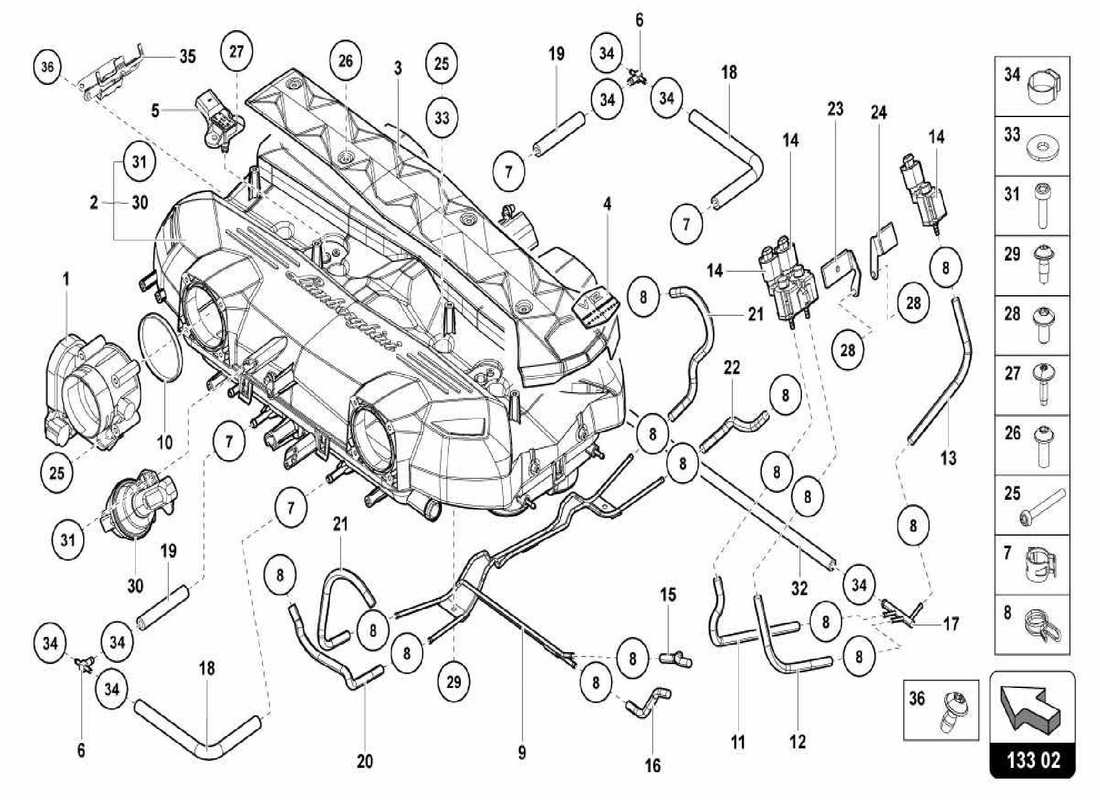 lamborghini centenario spider colector de admisión diagrama de piezas