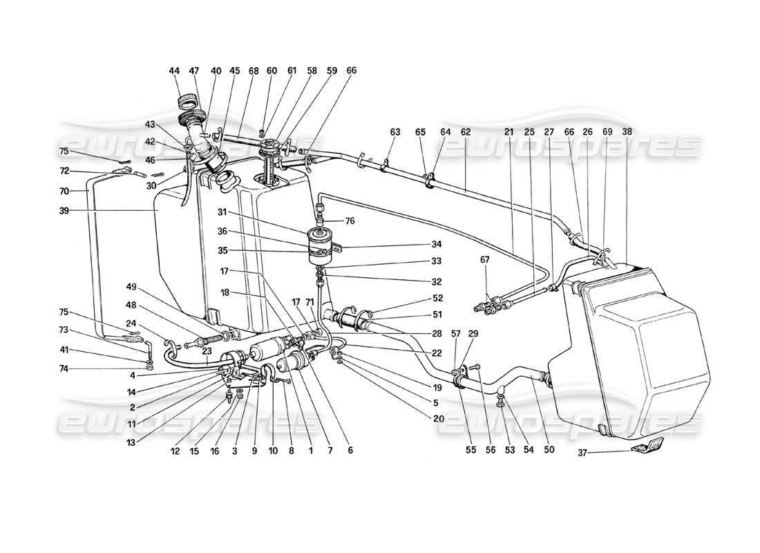 ferrari 208 turbo (1989) bomba de combustible y tuberías diagrama de piezas