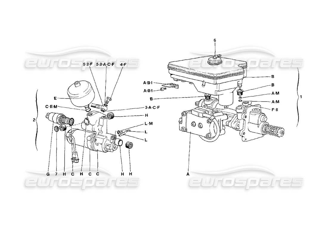 ferrari 208 turbo (1989) sistema hidráulico antideslizante diagrama de piezas