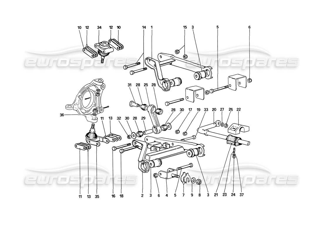 ferrari 208 turbo (1989) suspensión delantera - diagrama de piezas de horquillas (a partir del número de automóvil 76626)