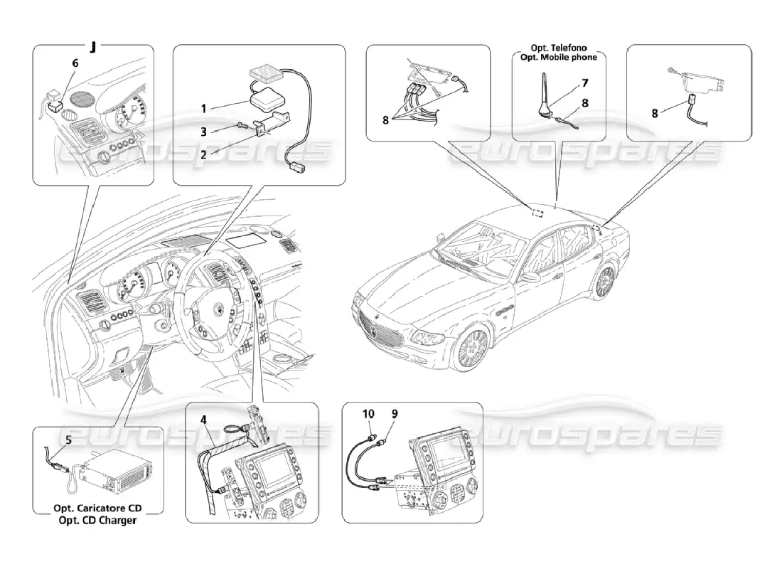 maserati qtp. (2006) 4.2 sistema de recepción y conexión diagrama de piezas