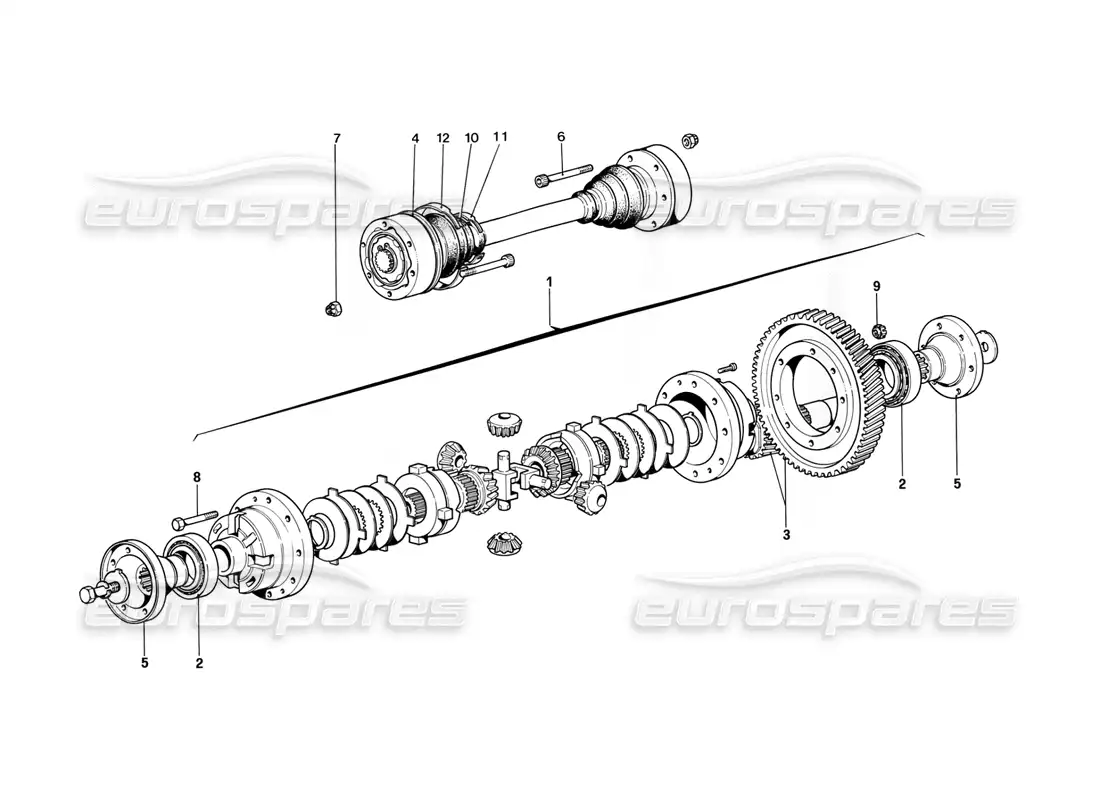 ferrari mondial 3.2 qv (1987) diferencial y semiejes diagrama de piezas
