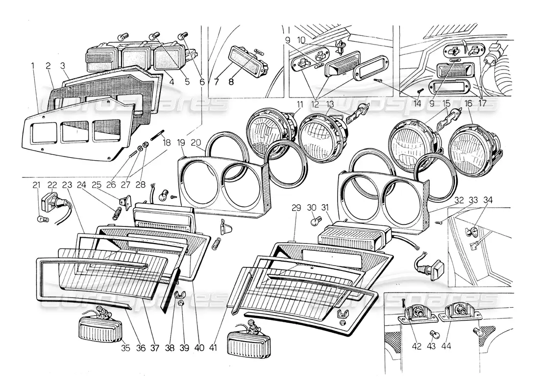 lamborghini countach lp400 faros e indicadores de dirección diagrama de piezas
