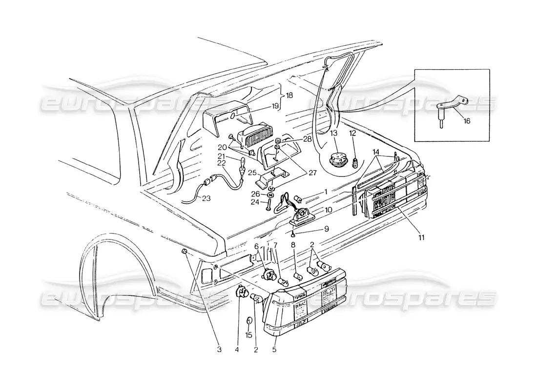 maserati 418 / 4.24v / 430 diagrama de piezas de las luces traseras