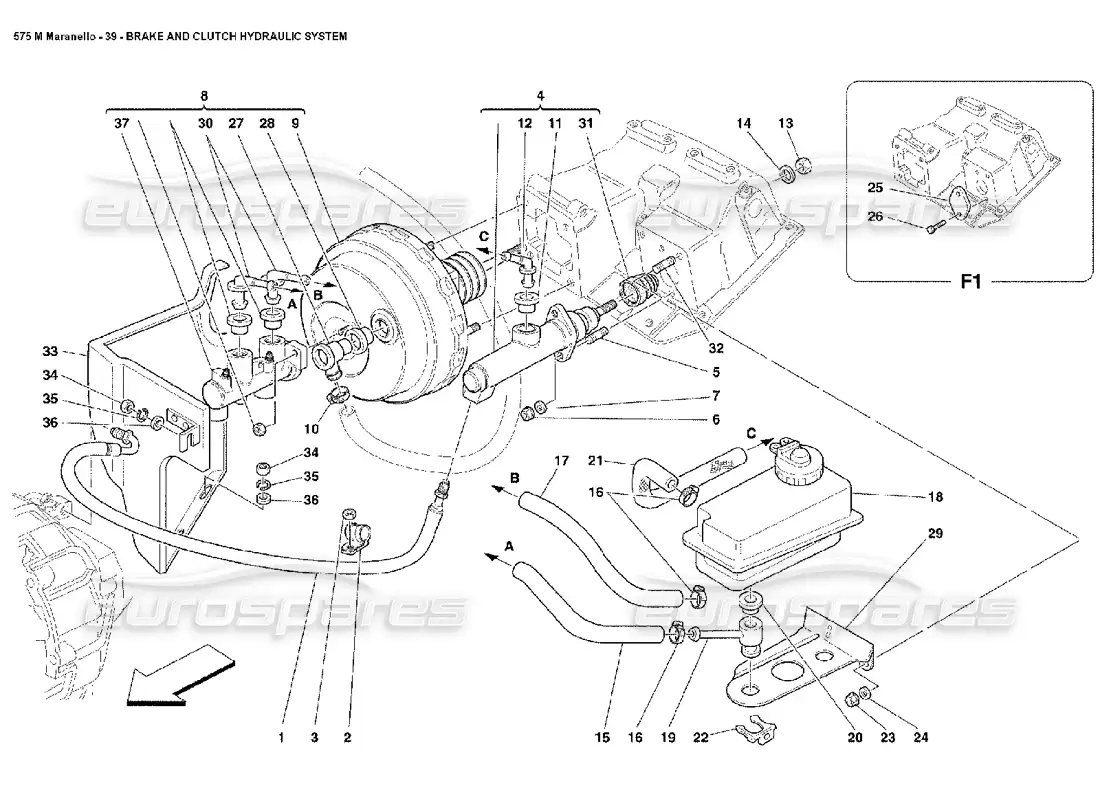 ferrari 575m maranello sistema hidráulico de freno y embrague diagrama de piezas